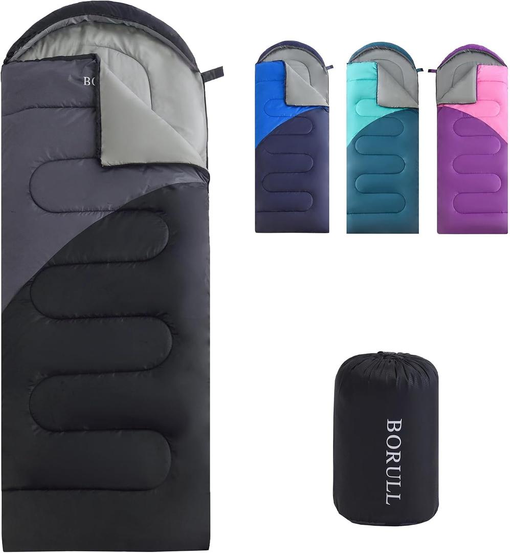 Sleeping Bags for Adults Warm Weather Backpacking Compact Lightweight Camping Sleeping Bag with Compression Sack for Kids Girls Camping Essentials Gear for Hiking Travel Climb Outdoor Indoor 3lb Black