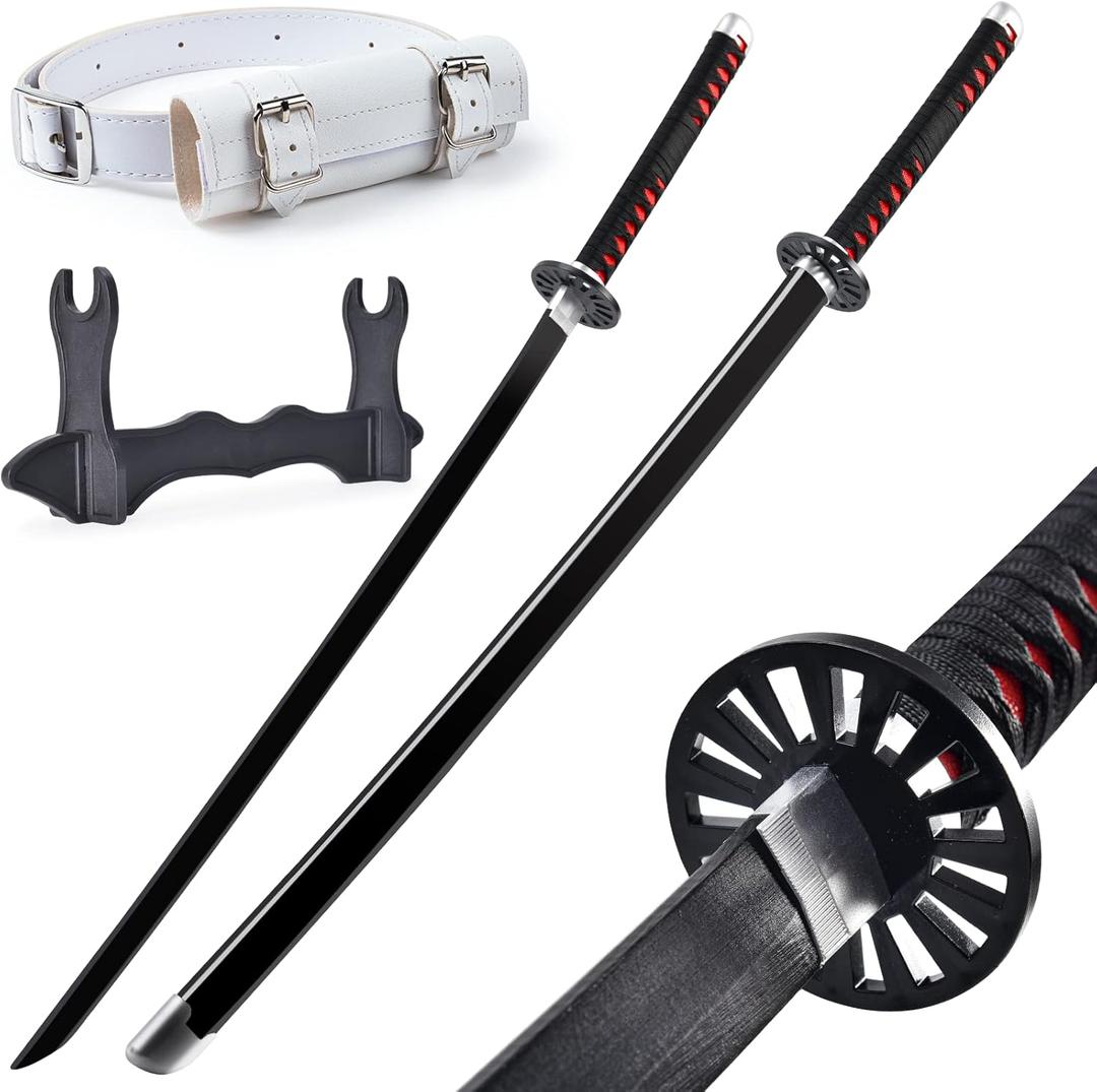 Demon Slayer Sword 41inch,with Display Stand and Belt, Rengoku Sword/Tanjiro Sword/Zenitsu Sword/Anime Original Texture,for Demon Slayer Cosplay and Collection (Black)