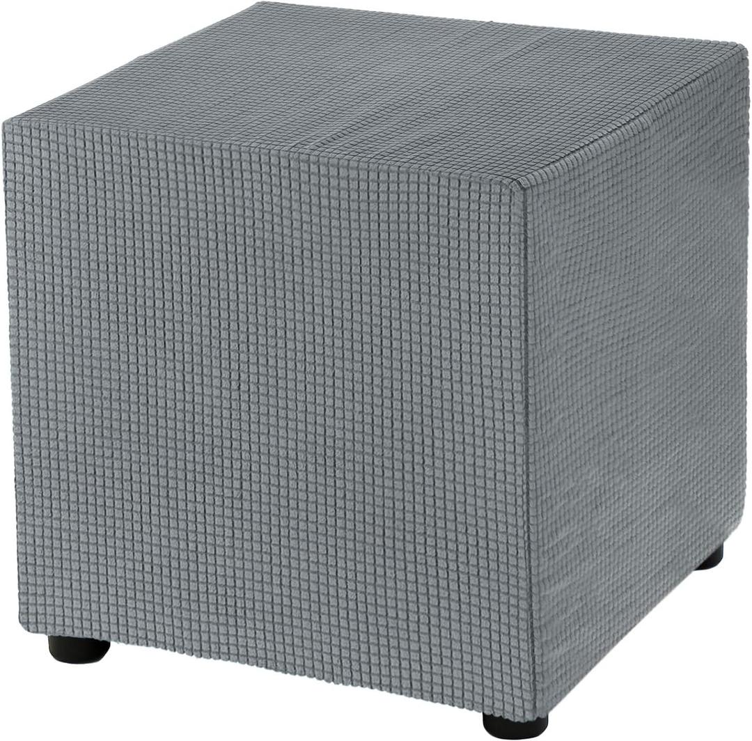 uxcell Square Ottoman Cover 18x18x18inch Stretch Polyester Washable Ottoman Slipcovers Elastic Foot Stool Foot Rest Protector for Living Room Bedroom, Dark Grey