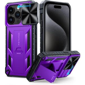 FNTCASE for iPhone 15 Pro Case: Military Grade Drop & Shock Protection Cell Phone Cover with Kickstand & Slide | Rugged Protective Bumper Textured (Purple) FNTCASE for iPhone 15 Pro Case: Military Grade Drop & Shock Protection Cell Phone Cover with Kickstand & Slide | Rugged Protective Bumper Textured (Purple)