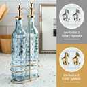 COOK WITH COLOR Glass Olive Oil Bottle Dispenser - 2 Pack- 17oz Oil and Vinegar Cruet - Olive Oil Carafe Decanter for Kitchen, Checkered, Blue