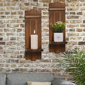Sconce Wall Decor Set of 2, Large Wall Candle Holder Rustic Farmhouse Decor, Home Wall Art Floating Candle Sconce Shelf Wooden Wall Decoration for Living Room, Dining Room, Bedroom, Bathroom