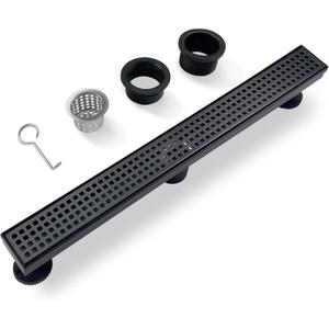 24 Inch Black Rectangular Shower Drain with Removable Quadrato Pattern Cover Grate Accessories and SUS304 Stainless Steel CUPC Certificate (24 inch)