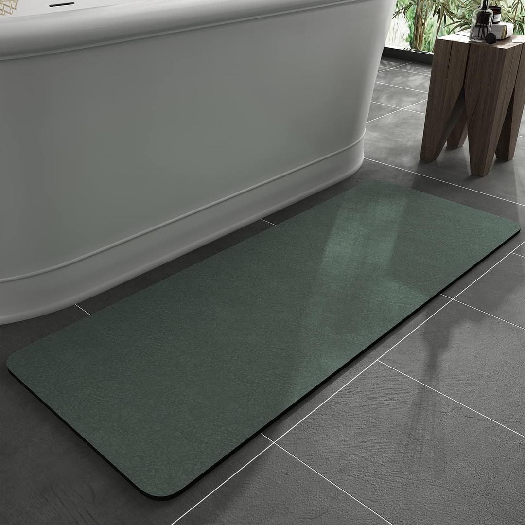 MontVoo -Bath Mat Rug-Rubber Backing Non Slip Quick Dry Absorbent Thin Bathroom Rugs Fit Under Door-Faux Suede Surface Bathroom Floor Mats-Shower Rug for in Front of Bathtub Shower Green 24"x48"