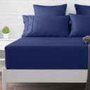 XOOX Linen 100% Cotton Twin XL Fitted Sheet - 1 PC 500 TC Soft & Silky Cooling Fitted Sheet for Adults with Head Foot Tag, Long Staple Cotton Sheet Fits Upto 17" Deep Mattress (Navy Blue)