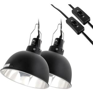 2 Pack Reptile Light Fixture, 8.5in Deep Dome Reptile Lamp Fixture, Optical Reflection Cover, Separate Switch & Hook, Terrarium Light Fixture for Reptile Heat Basking UVB Bulbs, 150W, Black