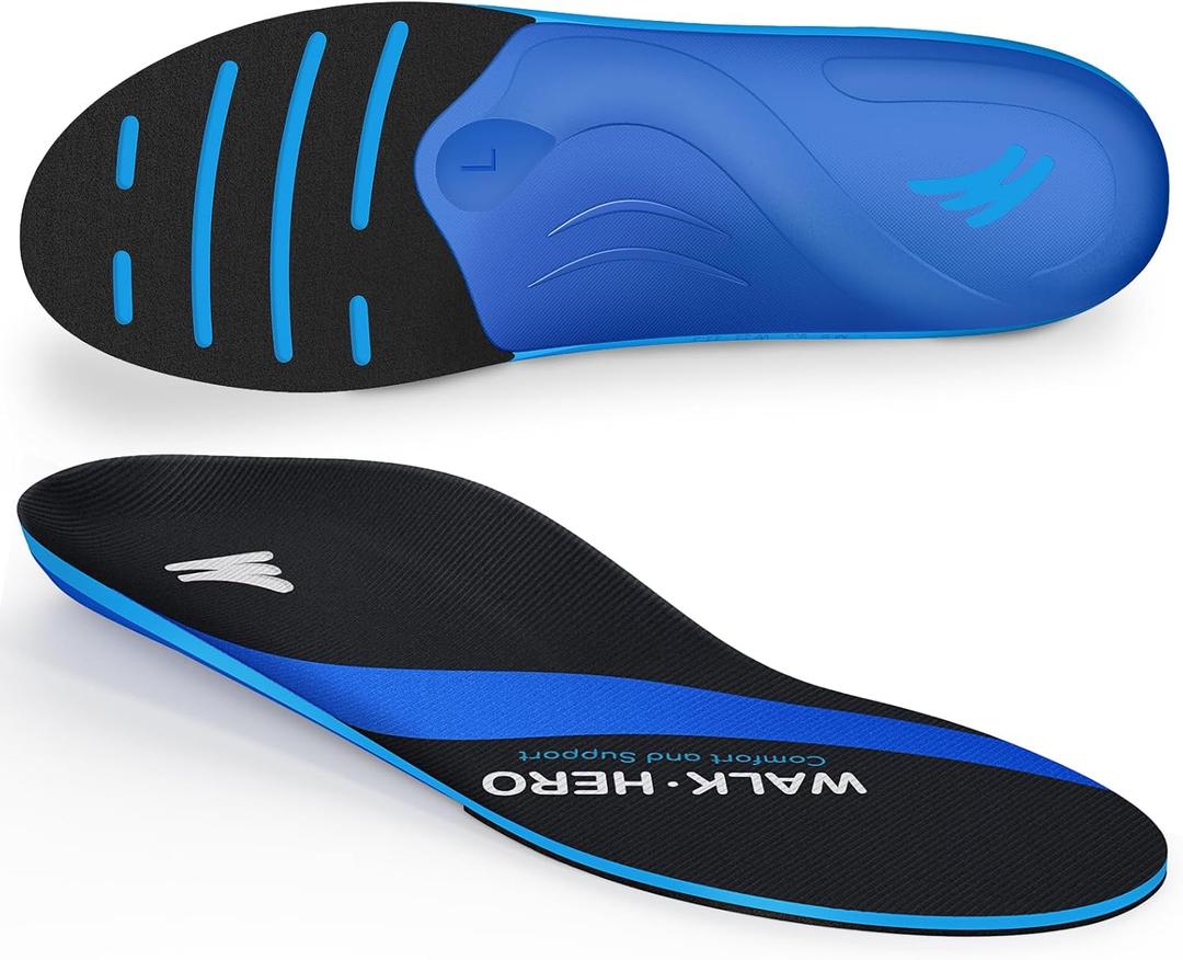 WalkHero Plantar Fasciitis Insoles - All-Around Arch Support Inserts with Shock Absorbing and Cushioning, Orthotic Insoles for Flat Feet (Mens 4-4.5 | Women's 6-6.5, Navy Blue)