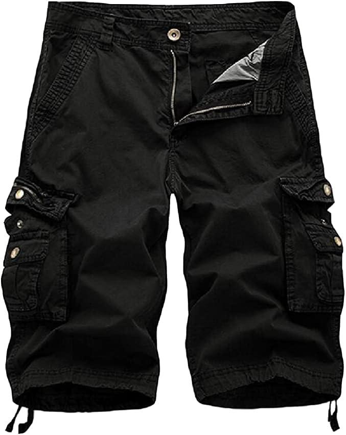 Leward Men's Cotton Twill Cargo Shorts Outdoor Wear Lightweight (32, Black)