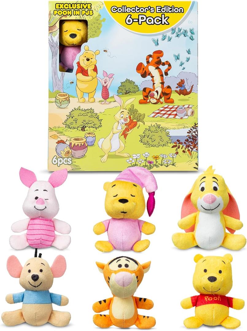 Micro Teenies Winnie The Pooh and Pals 6 Pack - Miniature Plush Figure, Suffed Animal, Toy Mini Soft Figure for Kids, Girls and Boys Ages 4+