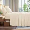 100% Cotton 4 Piece Sheet Set, Soft Breathable Bed Sheets with Deep Pocket, Includes Fitted Sheet, Flat Sheet and 2 Pillowcases (Beige,Queen)