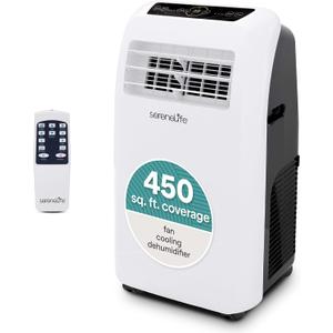 SereneLife Portable Air Conditioner 12,000 BTU with Built-in Dehumidifier - Portable AC unit for rooms up to 550 sq ft - Small AC Unit Remote Control, Window Mount Exhaust Kit White
