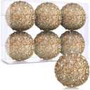 BBTO 6 Pcs Christmas Ball Ornaments Glitter Sequin Foam Ornaments Hanging Christmas Tree Ball Decorations Indoor Outdoor for Xmas Wedding Party Holiday Decor(Champagne,3.15 Inch)