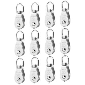 12 Pack M20 Single Pulley Block, 304 Stainless Steel Wire Rope Cable Pulley, Heavy Duty Swivel Pulley Wheel Hanging Wire Towing Wheel for Lifting