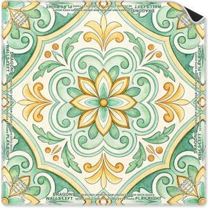 Green and Yellow Floral Mahjong Mat 31.5 x 31.5 in, Mediterranean Italian Flower Mahjong Mat for Table, Non-Slip Noise Reduction Game Table Cover for Card Poker Dominoes Dice and Board Games