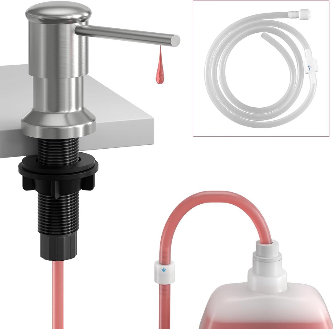 Sink Soap Dispenser, OHiHi Kitchen Sink Soap Dispenser with 47" Extension Tube, Wide Pump Head Base, No Water Leaking, No Need to Fill The Little Bottle Again, Brushed Nickel