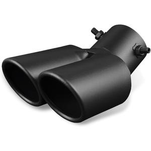 Dual Exhaust Tip, Stainless Steel Bending Muffler Exhaust with Bolt, 2.5" Inlet Dual Tail Pipe Muffler Tip, Automotive Modification Accessory, Universal Tail for Cars (Matte Black)