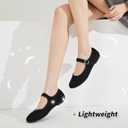 BABUDOG Womens Mary Jane Flats with Strap,Faux Suede Black Flats Shoes,Flats Shoes Women Dressy Comfortable(Black 08)