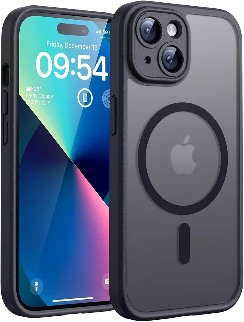 TOCOL for iPhone 13 Case, Full Camera Protection, Compatible with Magsafe, Drop Protection, Translucent Magnetic Matte Phone Case for iPhone 13 6.1 inch (Black)