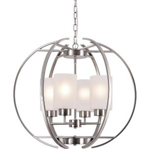 BOZO Brushed Nickel Chandelier Dining Room Lighting Fixtures Modern Foyer 24" Orb Chandeliers 4 Light Hanging Pendant Ceiling Lighting Frosted Glass Shades