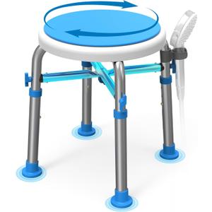 Loyoda FSA/HSA Eligible Swivel Shower Stool with Reinforced Crossing Bar, Height Adjustable Round Shower Chair for Inside Shower, Tool Free Assembly Shower Seats for Adults, 350lbs