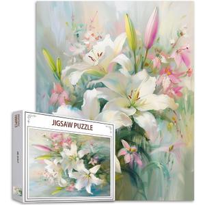Tucocoo White Lilies Jigsaw Puzzles for Adults 1000 Pieces, Flowers Blooming Garden Art Style Jigsaw Puzzle Colorful DIY Puzzles for Home Decoration Gifts, Family Puzzle Perfect for Game Nights
