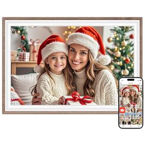 Frameo 10.1" Digital Picture Frame, Smart WiFi Digital Photo Frame with 1280x800 HD IPS Touch Screen 32GB Storage Auto-Rotate Wall Mounted, Share Photos/Videos Remotely(Brown&White)