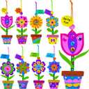 Winlyn 24 Sets Potted Flower Craft Kits DIY Potted Flower Ornaments Decorations Tulip Sunflower Foam Stickers Arts and Crafts for Kids Classroom Activities Birthday Spring Summer Camping Party Favors