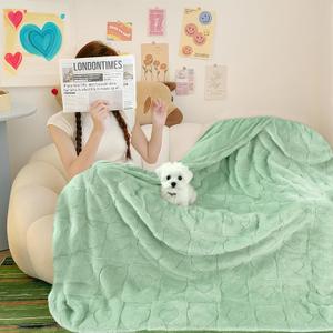 Bcareself Faux Fur Throw Blanket Ultra Soft Plush Fluffy Blanket for Couch, Bed, Sofa - Lightweight Yet Warm Winter Blanket for Women Men - Machine Washable Valentine Gifts 60x80 Inches Sage Green