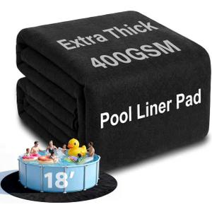 18FT Round Pool Liner Pad, 400G/M Extra Thick Black Pool Pads for Above Ground Pool, Heavy Duty Pool Liner Pad Geotextile Material Pool Liner Puncture-Proof Pool Bottom Padding (18'Round)