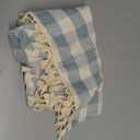 Alsoo Blue Checkered Tablecloth Square Easter, Cotton Linen Fabric Gingham Table Cloth Buffalo Plaid Table Cover with Tassel Wrinkle Free Washable for Kitchen Dining Picnic, Blue and White, 55X55''