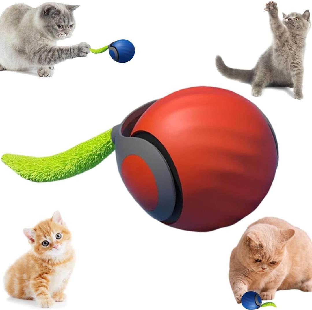 3 x Smart Interactive Cat Toy,2025 New Generation Interactive Cats Toys,Interactive Cat Toys for Indoor C at Ball,Automatic Moving Cats Toy Ball with Tail (Orange)