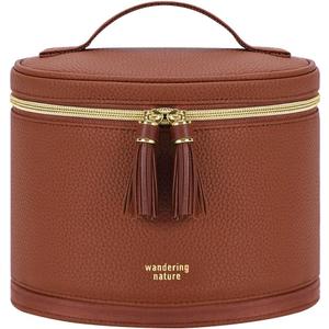 Wandering Nature Travel Makeup Bag for Women, Structured Vanity Case with Wipe-Clean EVA Interior & Removable Divider, Brush Loops, Fold-Flat PU Leather Makeup Case with Handle 