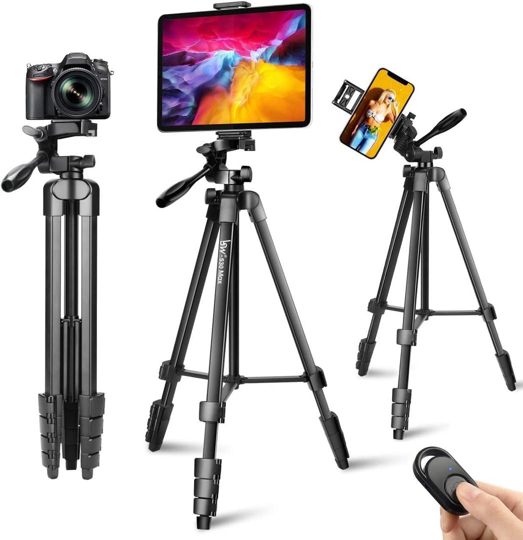 Lusweimi 72-Inch Tripod for ipad iPhone, Camera Tripod for Phone with 2 in 1 Phone Holder for Cell Phone/Tablet/Webcam/Gopro with Carry Bag and Wireless Remote for Photography/Video
