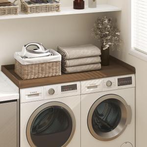 Furinno RAVEL Washer Dryer Countertop, Washing Machine Topper, with Edge Rails, Anti Slip Pads, 27.5 D x 54 W, for Laundry Room Organization and Storage, Modern Walnut