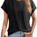 Dokotoo Spring Tops for Women 2025 Cap Sleeve Side Ruched Summer Tops for Women Trendy Women Clothing (Black, S)