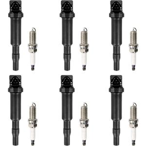 UF592 Set of 6 Ignition Coil Packs & Spark Plugs Compatible with 2006 2007 2008 2009 2010 BMW 128i 328i 330i 528i 530i X3 X5 Z4 3.0L Replace# 0221504470, 12137594937, 12137562744, 12137571643