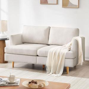 BFD Small Loveseat Sofa Couch, 65" Mid Century Modern Love Seat Couches for Living Room, Extra Deep 2-Seat Small Sofa Furniture for Small Spaces Apartment, Dorm, Office, Beige(Missing legs)