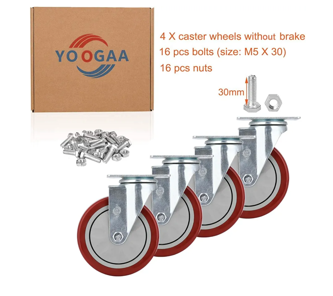 YOOGAA 5" Heavy Duty Caster Swivel Caster Wheels No Noise 360 Degree Rotation Plate Caster with Screw Total Capacity 1500lbs Set of 4 Without Brake