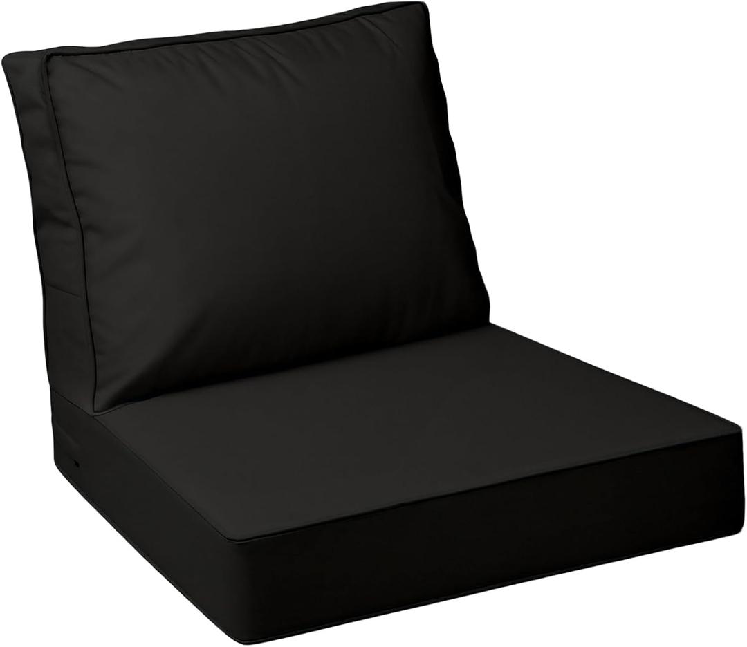 AAAAAcessories Outdoor Deep Seat Cushions with Double Welted Pillow, Waterproof, Fade-Resistant Patio Furniture Replacement Cushions, 24" x 24" x 5" + 24" x 19", Charcoal Black
