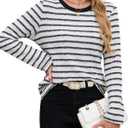 Blooming Jelly Womens Tops Striped Shimmer Long Sleeve Shirts Tweed T Shirt Dressy Casual Business 2026 Spring (Large)
