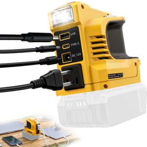 Real 220W Power Inverter Compatible with DeWalt 20V Battery, DC 20V to AC 110V-120V Portable Power Station with 1 AC Outlet, 1 USB & Type-C, 1 12V DC & 200LM LED (No Battery)