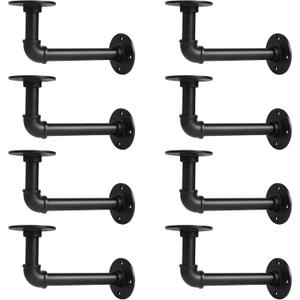Storystore Industrial Pipe Shelf Brackets, 8 Pack Iron L-Shaped Shelving Brackets for 7-14 inches Board, Heavy Duty Metal Shelving Bracket - Black DIY Pipe Shelves (6.5 x 3.5 Inch)