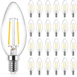Ascher E12 LED Classic Candelabra Clear Light Bulb, 4W, Equivalent 40W, Warm White 2700K, Non-Dimmable, Filament Clear Glass, Pack of 24