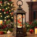 Christmas Snow Globe Lantern Water Glittering 11.6'' Cardinal & Birdhouse with Music & Timer, USB Lined/Battery Operated Lighted Lantern for Christmas Festival Decoration Gifts