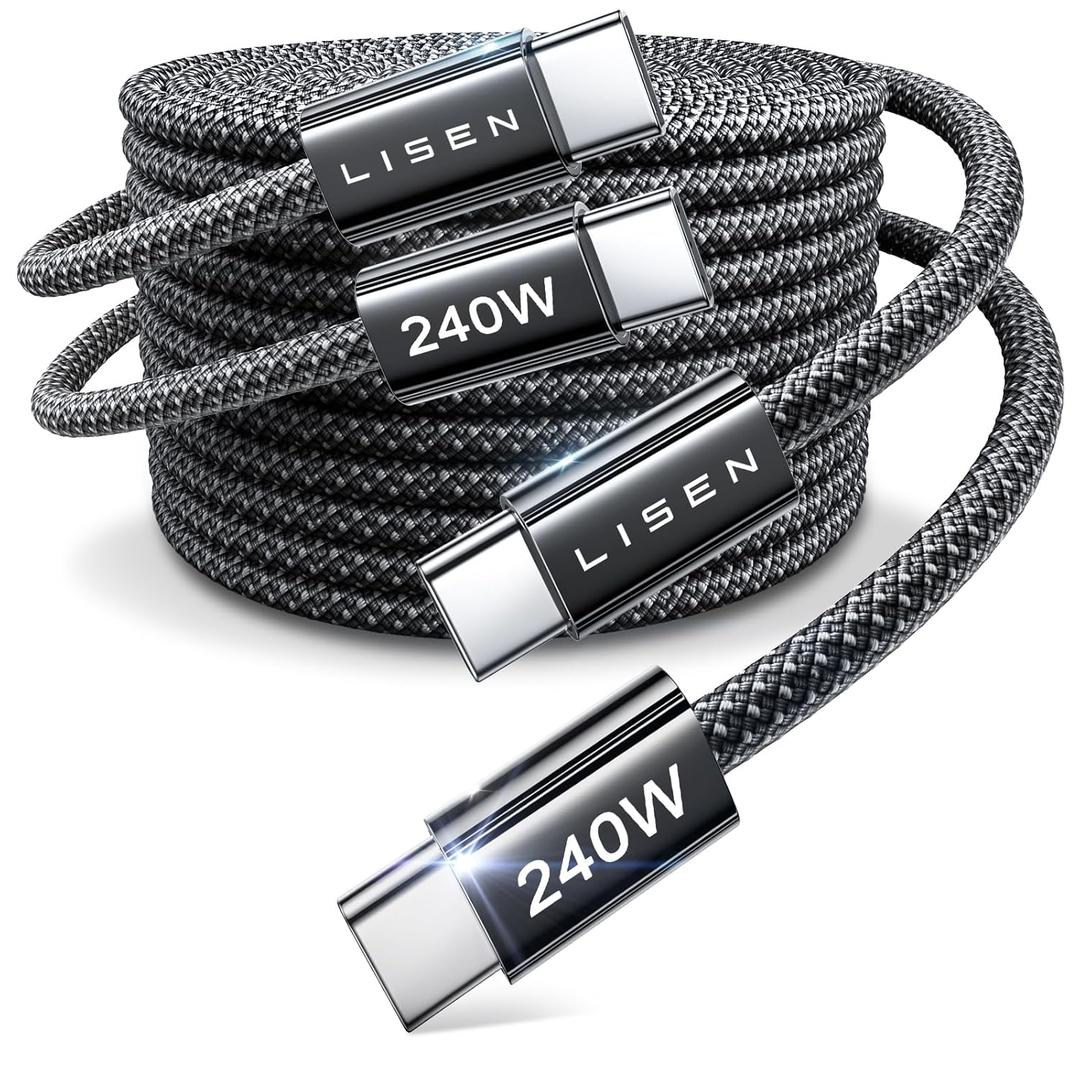 LISEN USB C to USB C Cable Fast Charging Cords 240W Type C Charger Fast Charging Cord Type C Cable for iPhone 16 15 iPad MacBook Pro Air Samsung S25 Switch,10ft+10ft/2 Pack/Black