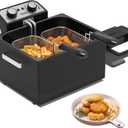 1800W Electric Deep Fryer for Home,5 Liters/21 Cups Large Electric Deep Fryer with 3 Baskets,Adjustable Temp,See - Through Lid,Countertop Stainless Steel,Ideal for Kitchen & Frying Fish