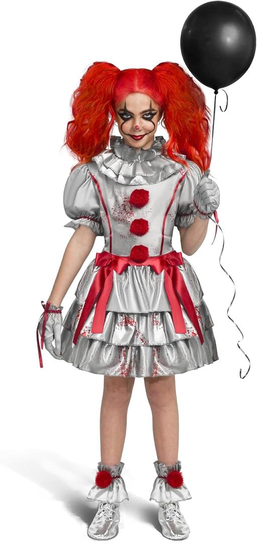 Spooktacular Creations Girls Clown Costume, Evil Clown Dress, Halloween Scary Jester Costume for Girls Halloween, Size M