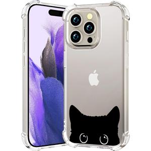 Compatible with iPhone 16 Pro Max Case Clear Cute for Women - Rugged Phone Cases Funda Protector Cover Skin (Black Cat Ears Animal)