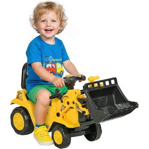 HOMCOM Ride On Excavator, Kids Bulldozer Pull Cart with Horn, Under Seat Storage, Sit and Scoot Pretend Play Toy Construction Car for Ages 18-48 Months