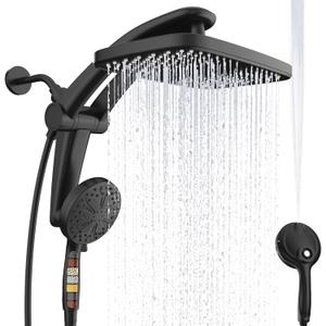 Rain Shower Head with Handheld High Pressure rainfall Shower Heads with Handheld Spray Combo Adjustable one-piece stand daul shower head Built-in Magnetic Docking and Power Jets (Black)